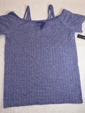 NWT Under Control Blue Heathered Strappy Cold Shoulder V-Neck‎ Top - Size 1XL